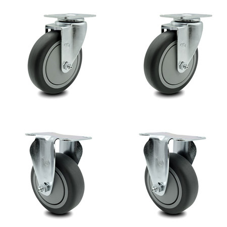 SERVICE CASTER 5 Inch Thermoplastic Rubber Wheel Swivel Top Plate Caster Set with 2 Rigid SCC SCC-20S514-TPRB-2-R-2
